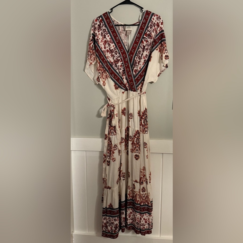Knox Rose Red & Cream Flowy Tiered Tie Midi Dress - New with Tags Womens XXL